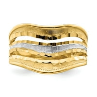 Čvrsta 14K žuta zlatna dva tonirana trostruka talasna rezana prstena veličine 9