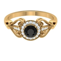 CT Black Diamond Reat Ring sa moissine za žene, elegantan crnog dijamantskog zlatnog perlice u obliku
