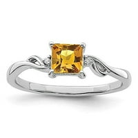 Sterling Silver Rodium dijamant i citrin kvadratni prsten veličine 9