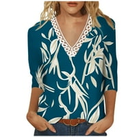 Plus size Ljeto vrhovi ženske modne čipke za šivanje tiskane majice rukava rukava s bluzom V-izrez casual
