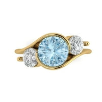 3. CT sjajan okrugli rez simulirani plavi dijamant 14k žuto zlato Trobotan prsten SZ 7.5