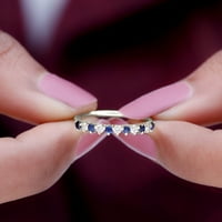Blue Sapphire Polu vječni prsten sa moissine za žene, 14k bijelo zlato, US 3,50