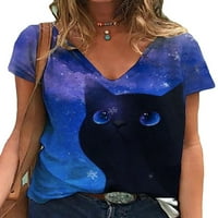 Pfysire Womens kratki rukav V rect majica 3D tiskani casual bluza 1 # 2xl