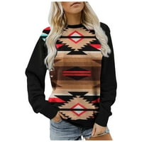 Zapadne košulje Žene etničke stile Crewneck Dukseri Lagani Comfy Trendy Dugi pulover dugih rukava Vintage