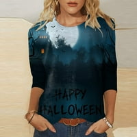 Hoksml Halloween Print za žene Ležerne rukave Košulje Žene Okrugli pulover pulove