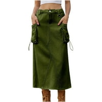 Suknje za žene modne čvrste boje duge suknje za žene dnevno visoki struk traper rastezanje jean suknja