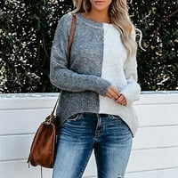 Cuhas ženske modne džempere za žene plus veličine dugih rukava blok kontrast okrugli vrat labavi pulover