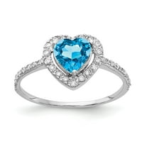 14k bijelo zlato srce plavo topaz aa pravi dijamantni prsten