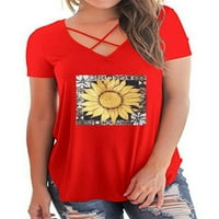 Ženski suncokret Ispis kratkih rukava V-izrez majica Summer casual bluza Tee vrhovi