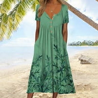 Ležerne haljine za žene ispod $ modne žene Ljeto tisak kauzal V-izrez Dugme za odmor Džebovi za odmor