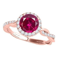 Mauli dragulji za žene 1. Carat Interwine Shank dijamant i stvorio rubin prsten 4-prong 14k ruže zlato