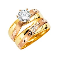 Jewels LU 14K Žuto bijela i ruža Zlato kubični cirkonijski CZ Vjenčani opseg i angažman Bridalni prsten