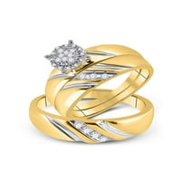 Čvrsta 10k žuto zlato okruglo dijamant i njezina, a njezina sukladna para tri prstena par tri prstena