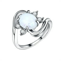 Pgeraug pokloni za žene Opal prsten okrugli Opal Bijeli kamen ručni nakit modni nakit zvoni prsten srebro