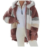 Bikoasu ženski modni spajanje zimski labavi plišani kaput sa patentnim rukavima s dugim rukavima, crveni,