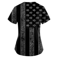 Bluze za ženske dnevne pilinge Džepne pilinge Bluze za žene V izrez kratki rukav crni ženski vrhovi