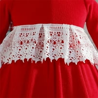 Dječje djevojke Božićna haljina Velvet čipka za patchwork okruglog vrata s dugim rukavima Haljina za