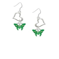 Delight nakit silvertni lipe zeleni leptir sa vapnim zelenim kristalima otvorene srčane francuske naušnice
