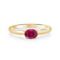Gem Stone King 0. CT okrugli crveni stvorio ruby ​​18k žuti pozlaćeni srebrni zaručni prsten