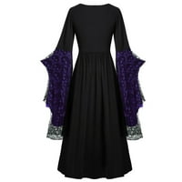 Vivianyo HD haljine za žene dugih rukava Ženska rukavska ruba s lubanjem lubanja Print Modni rukav zavoj