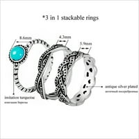 Yubnlvae prstenovi za žene tirkizni vintage prstenovi tri prstena zvona plava 5