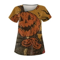 HHEI_K Ženska ležerna Halloween tiskala je radna odjeća s kratkim rukavima s dvostrukim džepom vrhom