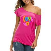 Žene Volim 80-ih sa ramena T majice Disco 80-ih vrhovi dugih rukava koje trče vruće ružičaste s