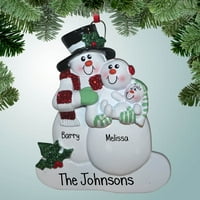 Snjegović par s novom bebom - personalizirani božićni ukras - prvi Božić - novi roditelji - savršeni