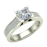 Solitaire Diamond Angažman prstenovi za žene Princess Cut Diamond prsten Dvoredni nosač 14k bijelo zlato