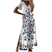 Jsaierl Ženska ljetna haljina Print Maxi haljina Havajska haljina kratkih rukava Elegantna haljina za