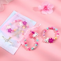 Amosfun set Drveni dječji nakit set jednorog perle šarene ogrlice i narukvice poklon za rođendan za