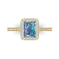 1. CT Sjajni smaragdni Clear Simulirani dijamant 18K žuti zlatni halo pasijans sa Accentima prsten sz