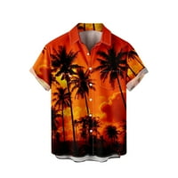 Muška havajska majica kratkih rukava Tropički palminski stablo zalazak sunca za ispisano dugme Down