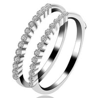 Uloveido ženska platinasta kubična cirkonija dvostruka večni pojas Enhancer Wedding Angažman prsten