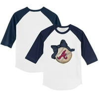TODDLER TINGY TORMIP Bijela mornarica Atlanta Braves Baseball Bow 3 4-rukavska majica Raglan