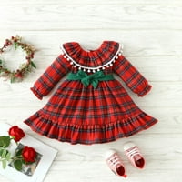 Božićna haljina s dugim rukavima, novorođenčad dječje djevojke božićne haljine ruffle dugih rukava crvena