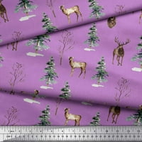 Soimoi Purple Rayon tkanina jelena i drveni akvarel od tiskane pločice od dvorišta široko