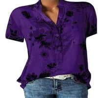 Pfysire plus veličina Ženska cvjetna V izrez Majica kratkih rukava Bluza Green XL