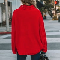 Ženski razbojnici turtleneck džemper čvrsti pleteni puni džemper casual vrhovi, crveni m