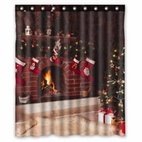 Božić ukrašena kamina stablo vodootporne poliesterne tkanine za tuširanje