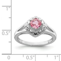 Čvrsti sterling srebrni ružičasti turmalin oktobra dragoslonski angažman prsten veličine 7