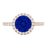 1.86ct okrugli rez simulirani plavi safir 18k ružičasto zlato Angažovanje halo prstena veličine 4