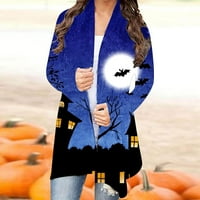 Žene casual kardigan - dugi rukav modni casual Halloween tiskani kardigan za bluzu tamnoplava l