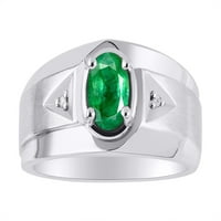 * Rylos klasični mens zeleni smaragdni i dijamantni prsten - majski rođak *; Sterling Silver .925
