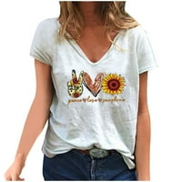 GDFUN Ženska ležerna modna ljetna majica V-izrez tiskane majice kratkih rukava majice za žene