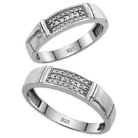 Sterling Silver Diamond Wedding Ring Shot & Hers Rodium Finish, dame veličine 5