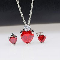 Uloveido Crvena kristalna ogrlica i naušnice, simulirani rubni kamen rođenja Obećaj vjenčani angažman