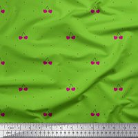 Soimoi Green Viscose Šifon tkanina Cherry & Dots Ispis tkanine sa širokim dvorištem