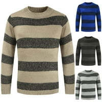 Mens Crewneck džemper u boji blok prugasta jesen i wnter casual pletene top crna veličina l