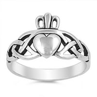 Oksidirani keltski čvor Claddagh prsten za srce sterling srebrna pojas nakit ženski muški unise veličine